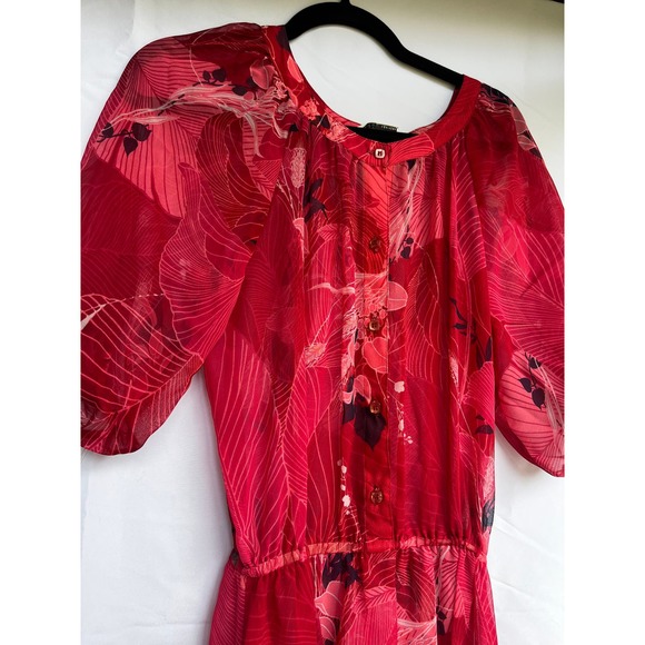 Vintage Parade New York Sheer Red Floral Dress Size 6 - Picture 2 of 5